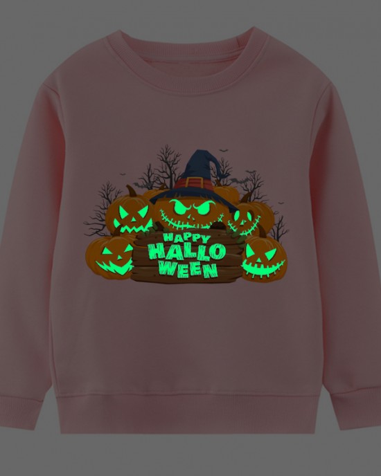 【2Y-9Y】Kids Luminous Halloween Pumpkin Print Round Neck Long Sleeve Sweatshirt