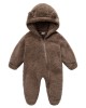 【0M-12M】Unisex Baby Thickened Fleece Hooded Bodysuit Coral Fleece Romper