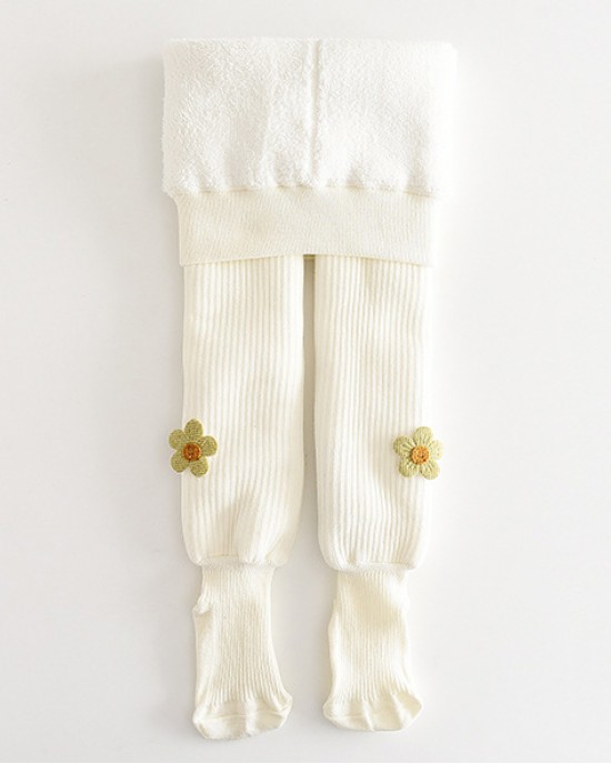 【1Y-11Y】Girls Cute Floral Embroidery Thickened Fleece Pantyhose