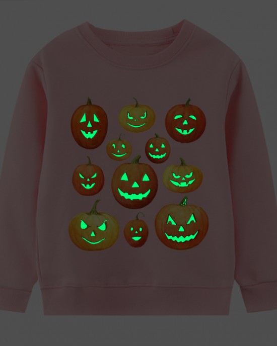 【2Y-9Y】Kids Casual Luminous Halloween Pumpkin Print Long Sleeve Sweatshirt