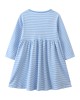 【18M-7Y】Girls Sweet Flamingo And Floral Embroidered Blue Striped Long Sleeve Dress