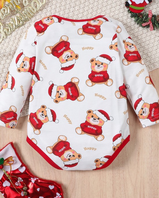 【0M-18M】Unisex Baby Cute Christmas Print Long Sleeve Romper