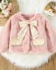 【12M-4Y】Girls Sweet Bow And Pearl Faux Fur Coat