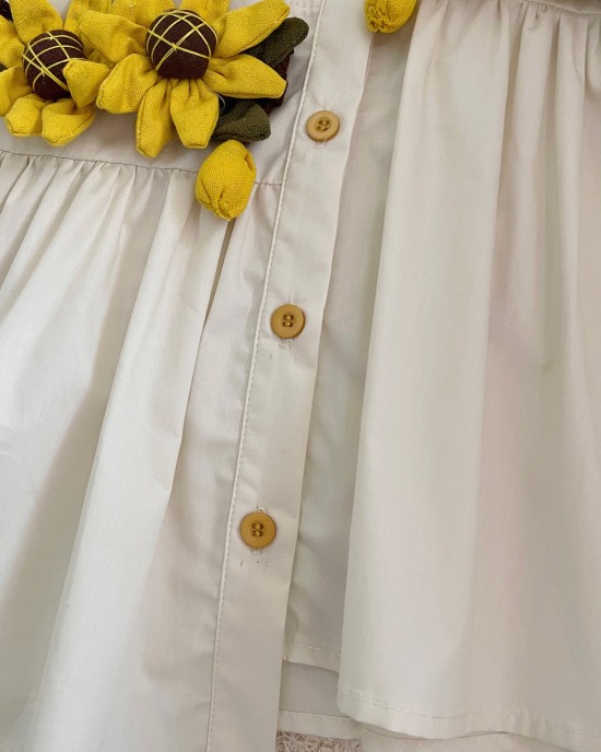 【18M-8Y】Girls Sunflower And Ruffle Design White Shirt Dress