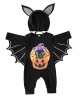 【6M-3Y】2-piece Baby Halloween Print Black Bat Romper With Hat