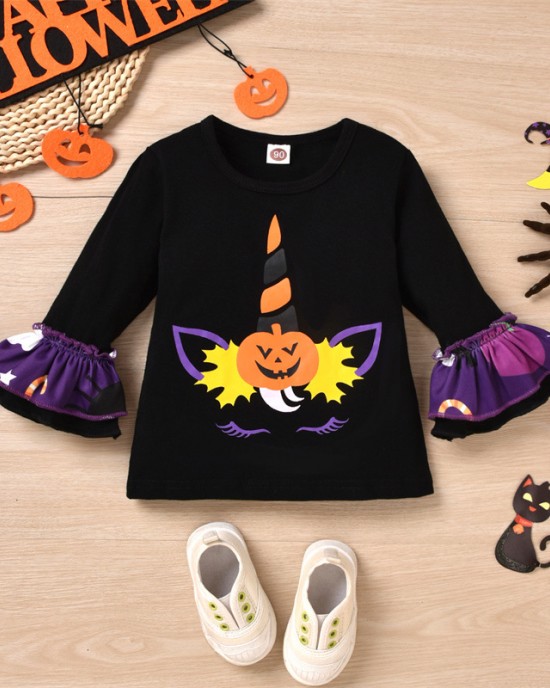 【18M-6Y】2-piece Girls Halloween Printed T-shirt And Pants Set - 34214