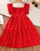 【4Y-13Y】Girls Sweet Polka Dot Print Puff Sleeve Dress - 33204