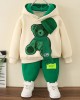 【12M-8Y】2-piece Boys Casual Scarf Bear Embroidered Hooded Sweatshirt And Pants Set