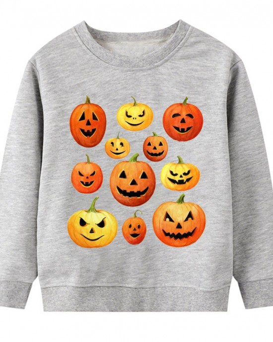 【2Y-9Y】Kids Casual Luminous Halloween Pumpkin Print Long Sleeve Sweatshirt