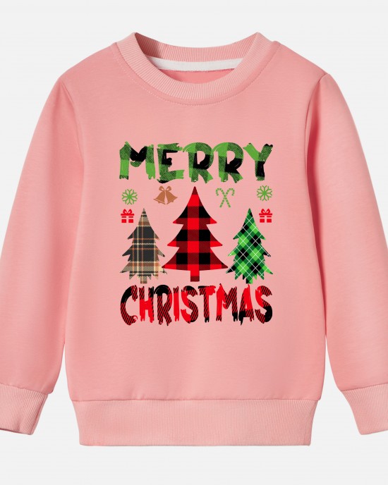 【12M-9Y】Kids Christmas Letter Print Cotton Stain Resistant Long Sleeve Sweatshirt