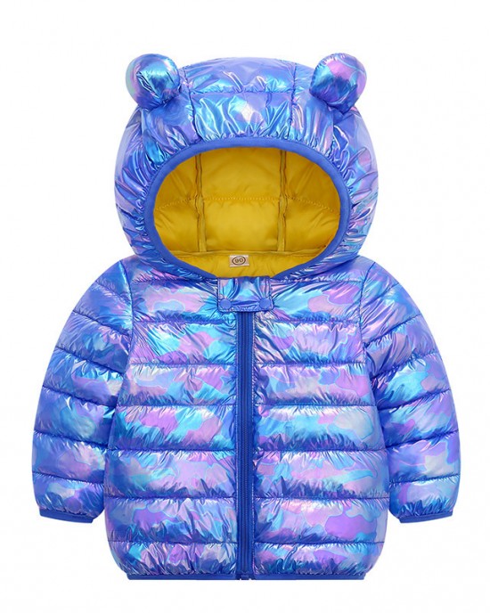 【12M-5Y】Kids Casual Solid Color Thickened Quilted Hooded Jacket