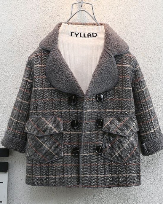 【18M-12Y】Boys Casual Thick Fleece Plaid Jacket