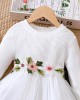 【18M-6Y】Girls Fashion Floral Embroidery Round Neck Long Sleeve Mesh Dress