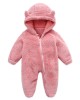 【0M-12M】Unisex Baby Thickened Fleece Hooded Bodysuit Coral Fleece Romper