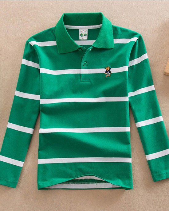 【18M-13Y】Boys Casual Striped Cotton Fabric Long Sleeve Polo Shirt