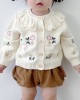 【12M-6Y】Girls Cute Floral Embroidered Lapel Sweater Cardigan (Hat Not Included)