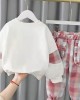 【12M-5Y】2-piece Girls Cute Bear And Letter Print Round Neck Long Sleeve Sweatshirt And Plaid Pants Set - 34423