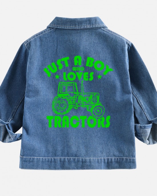 【2Y-10Y】Boys Casual Letters And Tractor Print Blue Denim Jacket