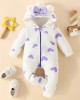 【0M-18M】Baby Girl Cute Duck And Heart Shape Print And Bow Hooded Romper