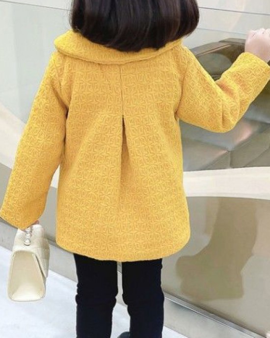 【12M-5Y】Girls Fashionable Solid Color Double-Breasted Tweed Jacket