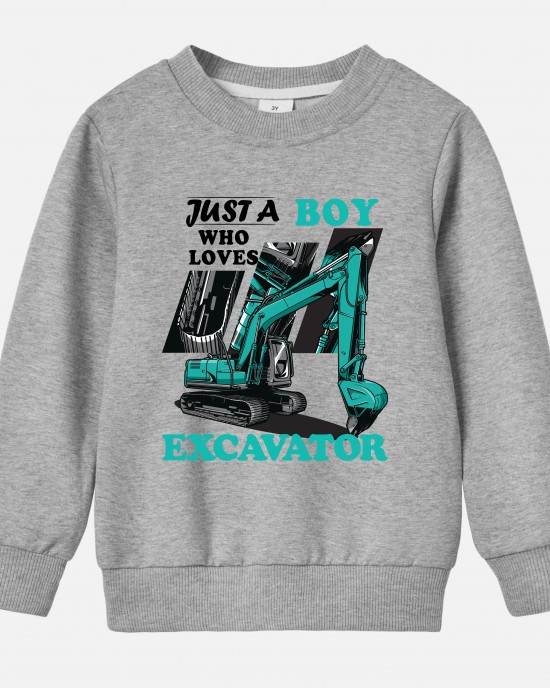 【12M-9Y】Boy Letter And Excavator Print Cotton Stain Resistant Long Sleeve Sweatshirt