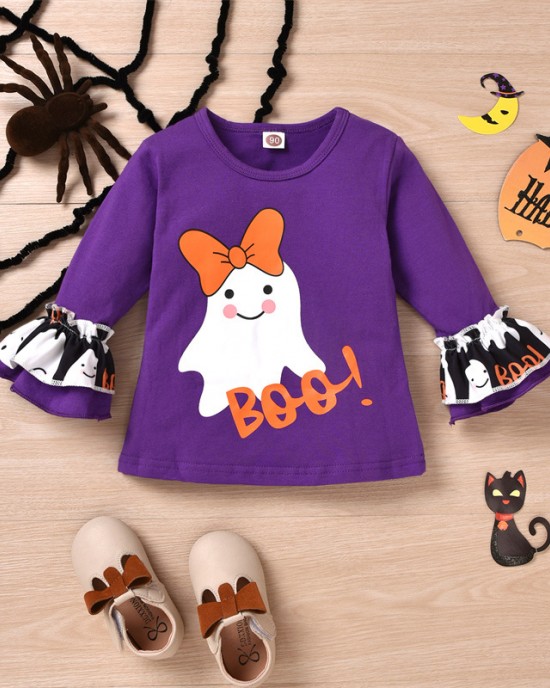 【18M-6Y】2-piece Girls Halloween Printed T-shirt And Pants Set - 34214