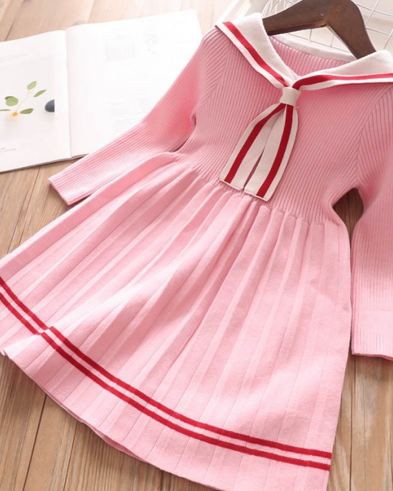 【3Y-13Y】Girls Fashion Lapel Long Sleeve Sweater Dress