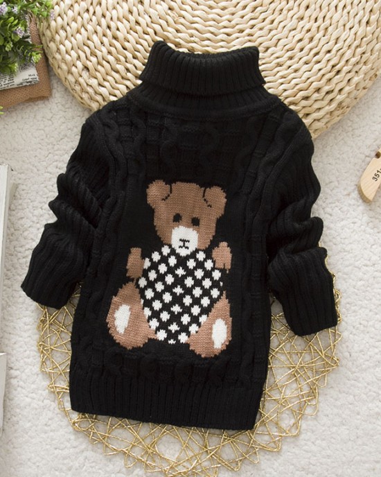 【18M-8Y】Kids Bear Pattern High Neckline Sweater - 3107