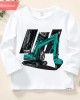 【12M-9Y】Boys Excavator Print Cotton Stain Resistant Long Sleeve T-shirt