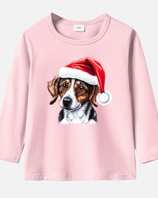 【12M-9Y】Kids Christmas Dog Print Cotton Stain Resistant Long Sleeve T-shirt