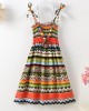 【2Y-13Y】2-piece Girls Fashion Flower And Butterfly Print Slip Bohomia Dress With Necklace - 33323