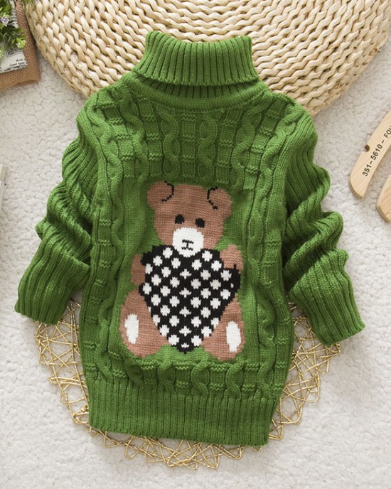 【18M-8Y】Kids Bear Pattern High Neckline Sweater - 3107