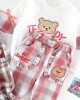 【12M-5Y】2-piece Girls Cute Bear And Letter Print Round Neck Long Sleeve Sweatshirt And Plaid Pants Set - 34423