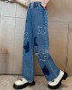 【3Y-12Y】Girls Fashion Star Embroidered Blue Jeans