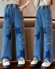 【3Y-12Y】Girls Fashion Star Embroidered Blue Jeans