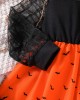 【3Y-7Y】Girls Halloween Printed Orange Round Neck Long Sleeve Dress