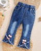 【6M-9Y】Girl Sweet Flowers And Fringed Blue Jeans