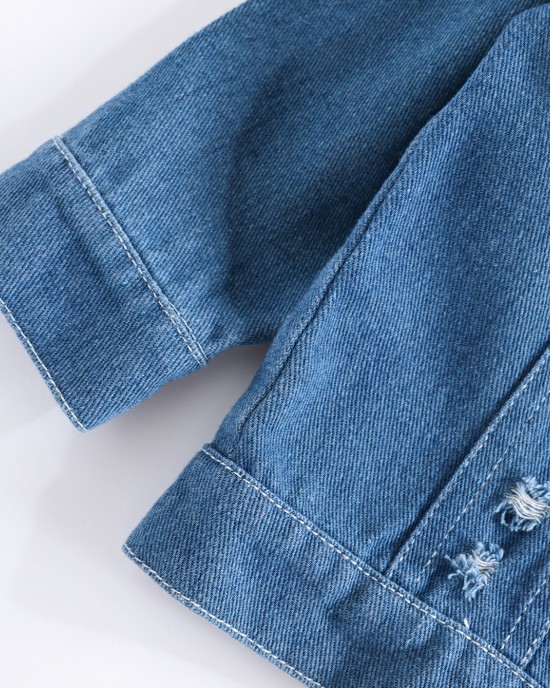 【2Y-10Y】Boys Letter And Excavator Print Blue Denim Jacket