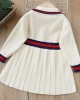 【18M-6Y】Girls Fashion Striped Patchwork Lapel Long Sleeve Dress - 33341