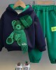 【12M-8Y】2-piece Boys Casual Scarf Bear Embroidered Hooded Sweatshirt And Pants Set