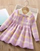 【18M-6Y】Girls Sweet Bow Colorful Plaid Lapel Sweater Dress