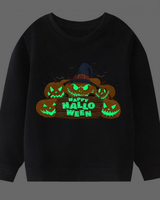 【2Y-9Y】Kids Luminous Halloween Pumpkin Print Round Neck Long Sleeve Sweatshirt