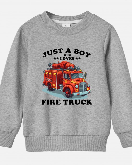 【12M-9Y】Boy Letter And Fire Truck Print Cotton Stain Resistant Long Sleeve Sweatshirt