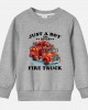 【12M-9Y】Boy Letter And Fire Truck Print Cotton Stain Resistant Long Sleeve Sweatshirt