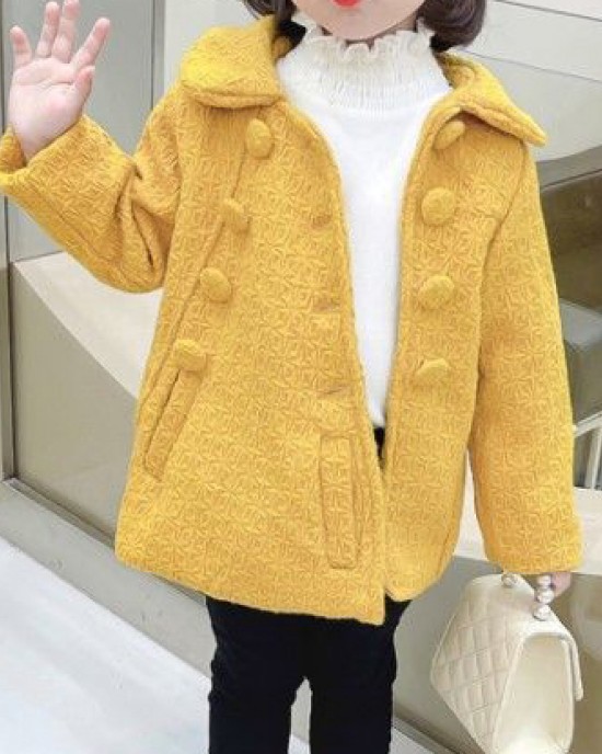 【12M-5Y】Girls Fashionable Solid Color Double-Breasted Tweed Jacket