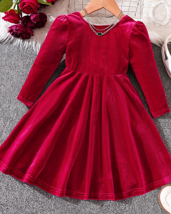 【18M-6Y】Girls Sweetheart Back Bow Red Velvet Dress