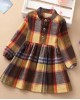 【18M-7Y】Girls Fashion Stand Collar Plaid Long Sleeve Dress