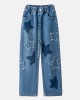 【3Y-12Y】Girls Fashion Star Embroidered Blue Jeans