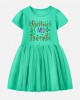 【12M-7Y】Girl Christmas Letters Print Cotton Stain Resistant Cartoon Splicing Tulle Short Sleeve Dress