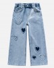 【4Y-12Y】Girls Fashion Heart Shape Embroidered Blue Jeans